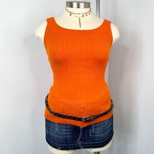 Vintage Orange Cable Knit Tank Top Jeanne Pierre Size Large